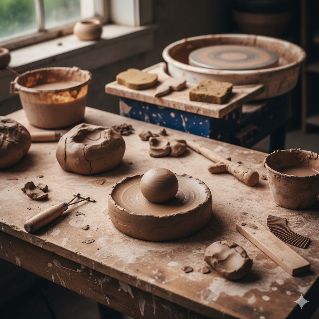 Keraamikon pöytä saven kanssa